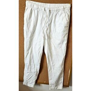 Old Navy White Linen Blend Pants Women’s Large Elastic Waist Drawstring Casual